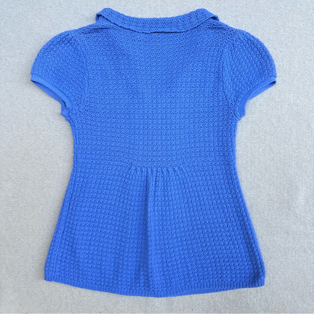 Anthropologie MOTH Blue Knit Short Sleeve Top Polka Dot Collared Snails S - Picture 7 of 7